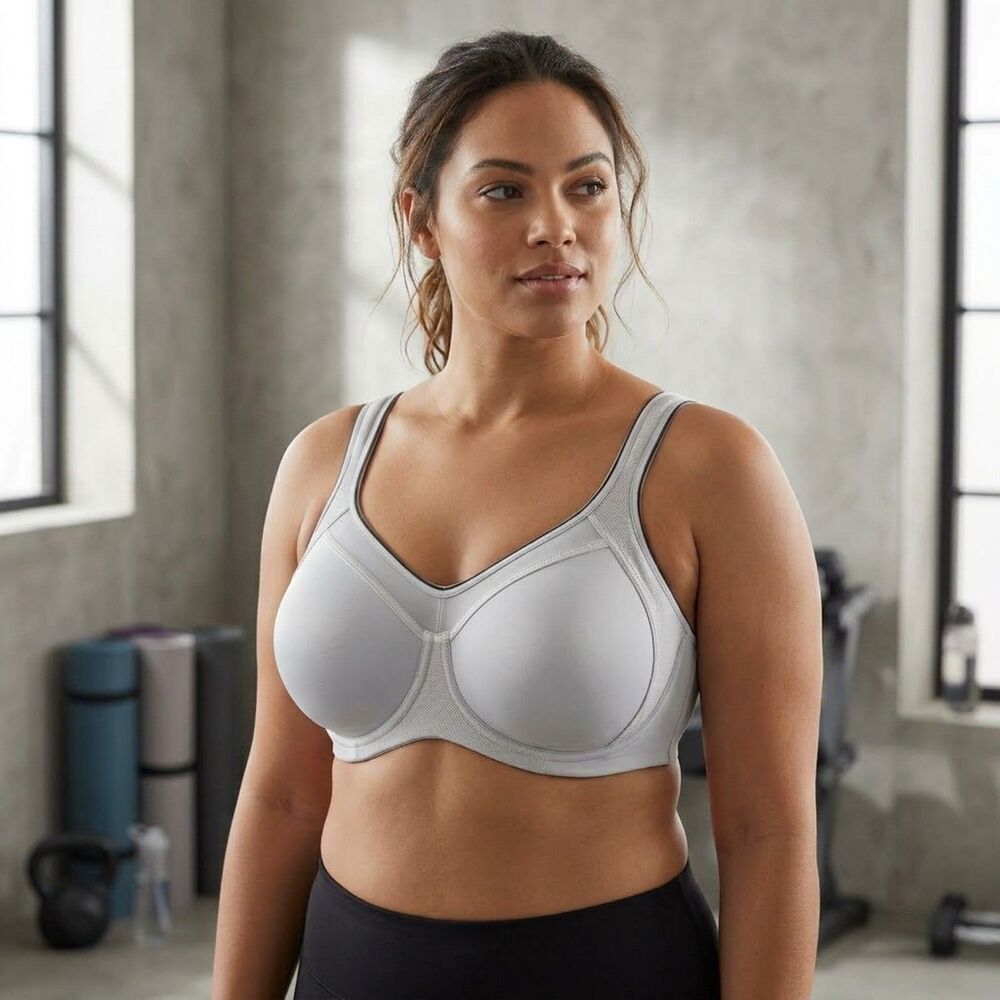 Syrokan Womens Size 40D Light Grey Underwire High Impact Sports Bra Workout Top